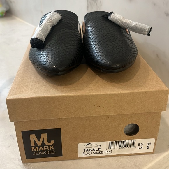 Black snake skin tassle mules, size 5 by mark jenkins - new in box - Picture 2 of 6